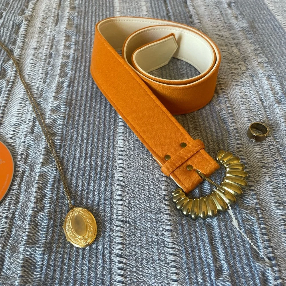 Vintage Gold & Orange Cloth Belt - Picture 1 of 8